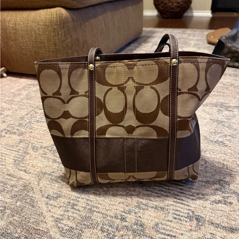 Coach Brown and Tan Signature Tote